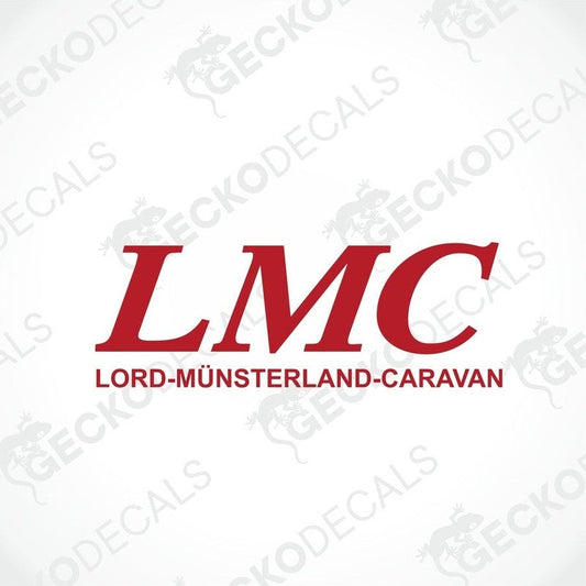 A red and white die cut decal with the LMC logo.