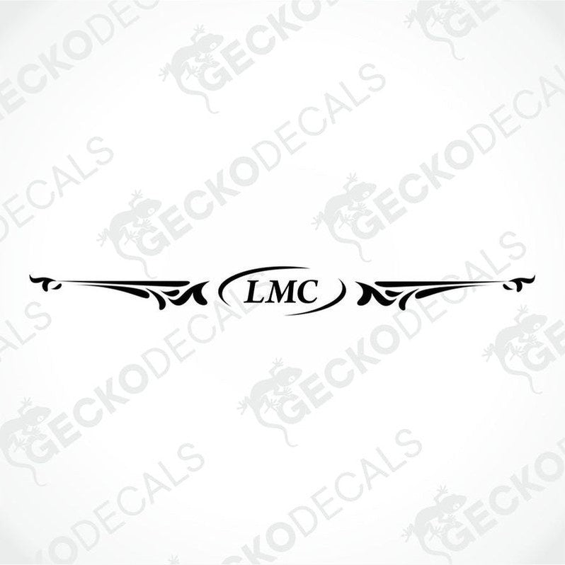A white caravan decal featuring the LMC logo in red and black.