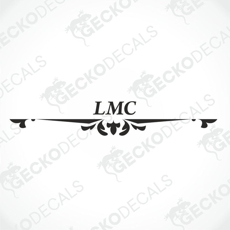 A white caravan with the LMC brand logo and a red decorative element on the rear side.