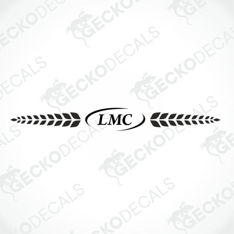 A white caravan decal featuring the LMC logo in red and black.