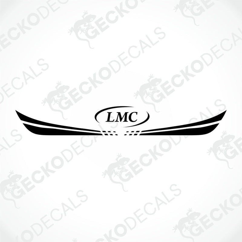 A white caravan decal featuring the LMC logo in red and black.