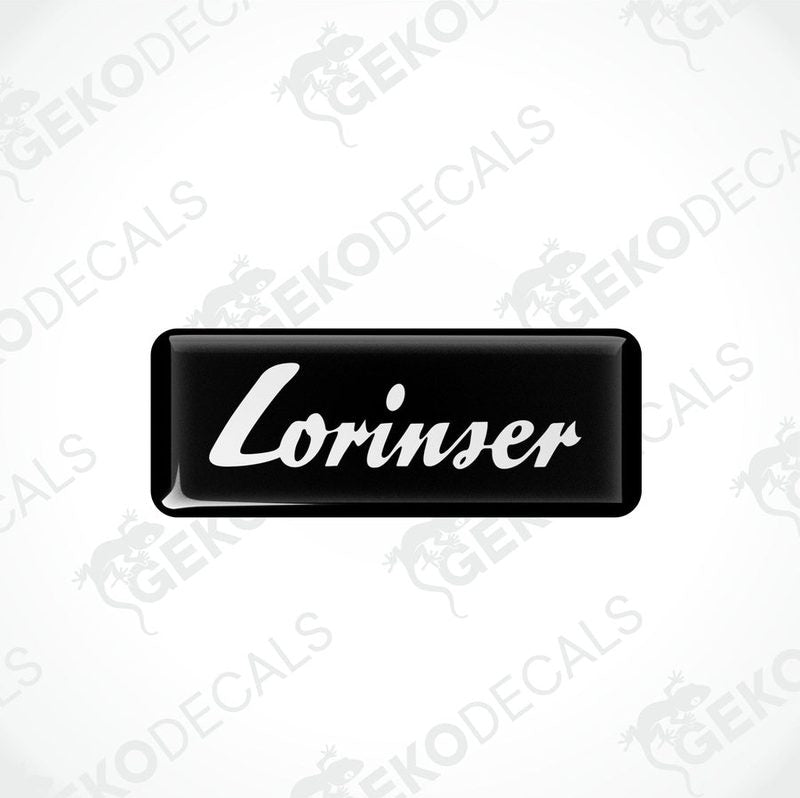  Black and white rectangular car decals with the text 'Lorinser' on them.