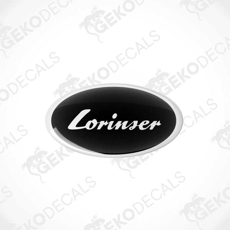Black oval-shaped vinyl decals with the white text 'Lorinser' on them.