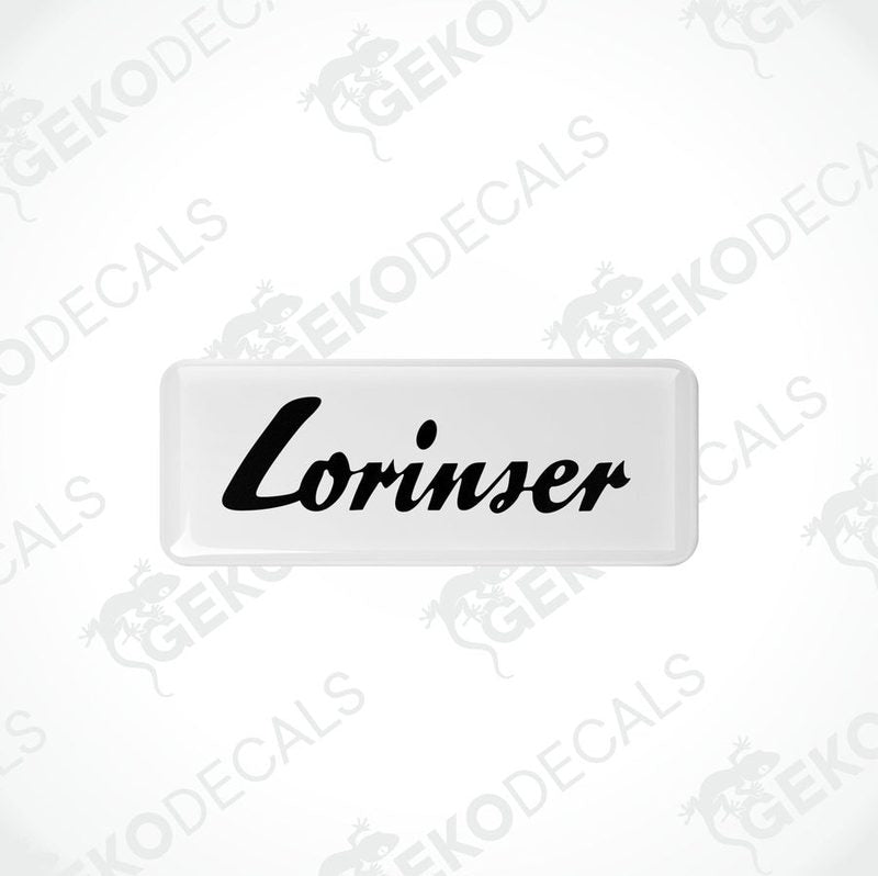 White and black rectangular car decals with the text 'Lorinser' on them.