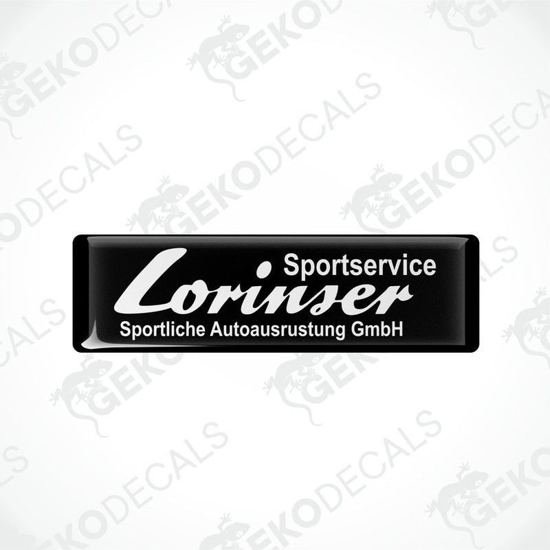 Black vinyl decals with white text that read 'Lorinser Sportservice Sportliche Autoausrustung GmbH'.