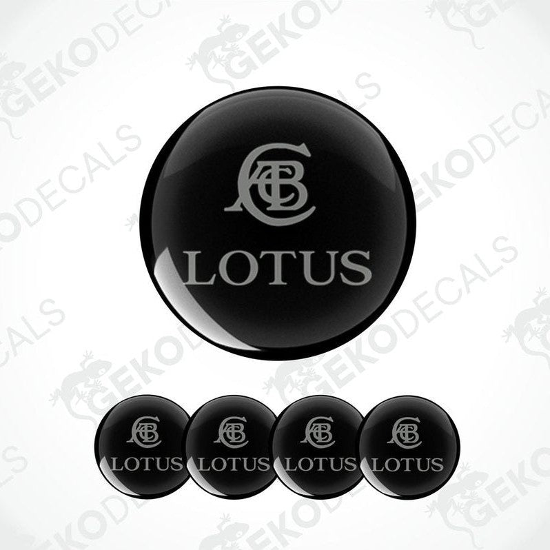 A set of four black vinyl stickers with the LOTUS brand logo printed on them.