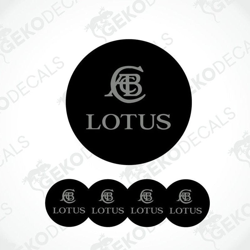 A set of four black vinyl stickers with the LOTUS brand logo printed on them.