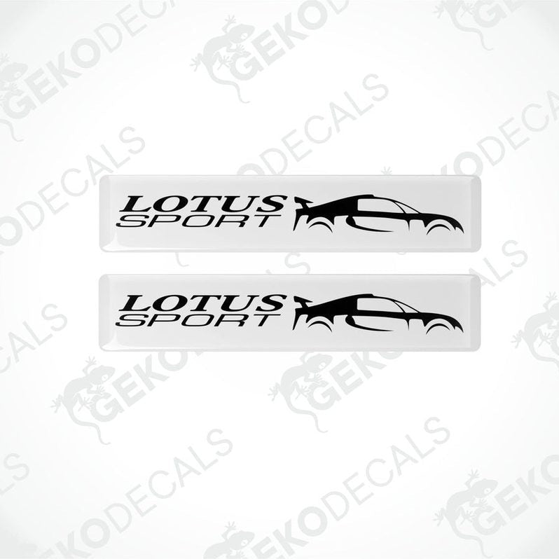Two white vinyl stickers with the LOTUS Sport logo depicting a car.
