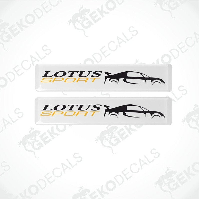 Two rectangular white vinyl decals with the text 'LOTUS SPORT' and a silhouette of a car.