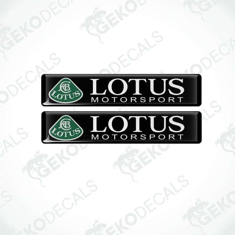 Two black vinyl stickers with the LOTUS MOTORSPORT logo in green and white.