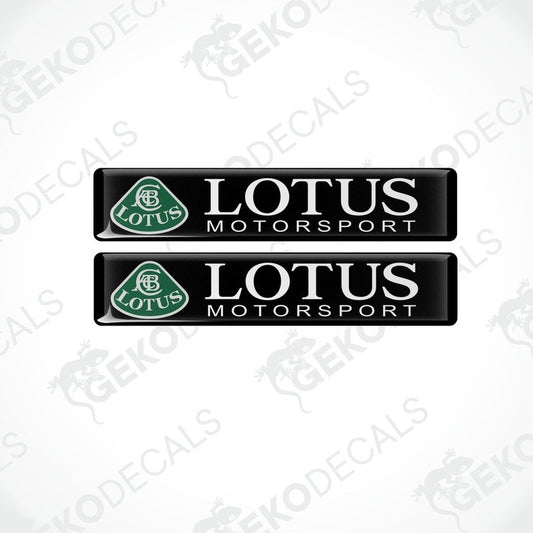 Two black vinyl stickers with the LOTUS MOTORSPORT logo in green and white.