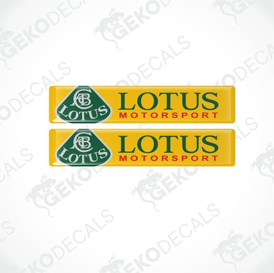 Two yellow vinyl decals with the Lotus Motorsport logo and text in green.