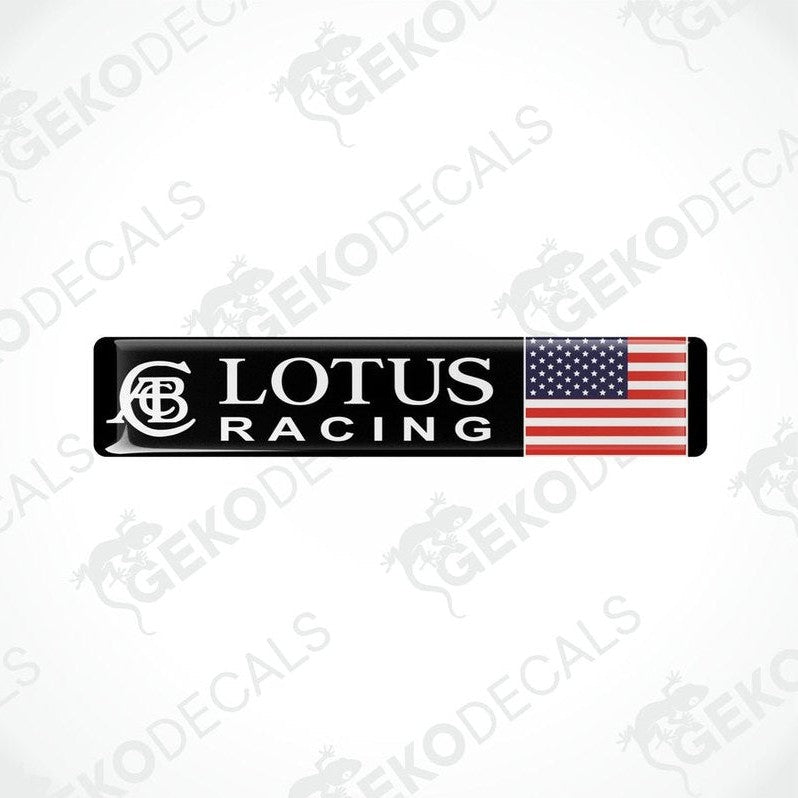  Black vinyl stickers with the LOTUS RACING logo and an American flag design.