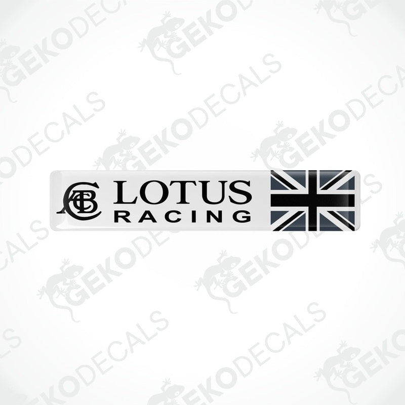 White vinyl decals with the text 'LOTUS RACING' and the Union Jack flag design.