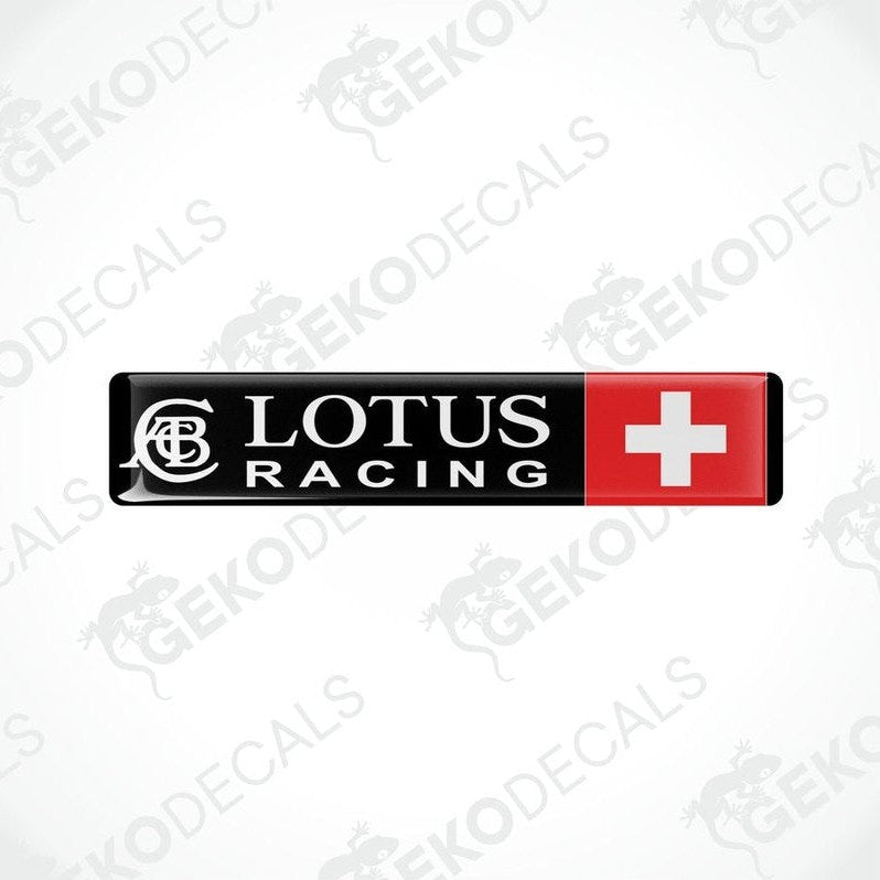 Vinyl stickers with LOTUS RACING and a Swiss flag red and white color scheme.