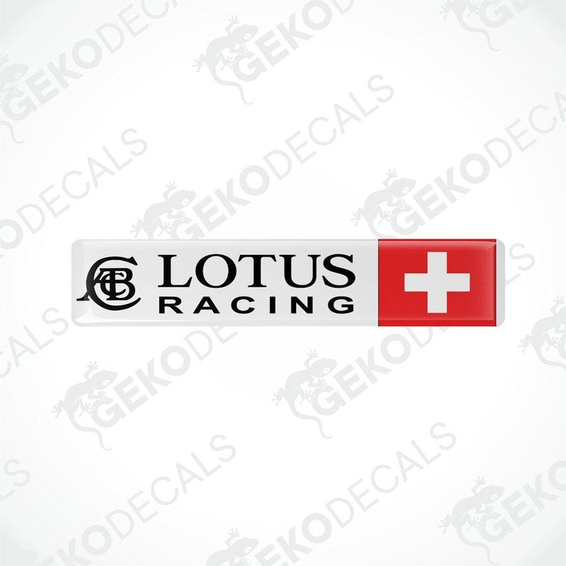 Vinyl stickers with LOTUS RACING and a Swiss flag red and black color scheme.