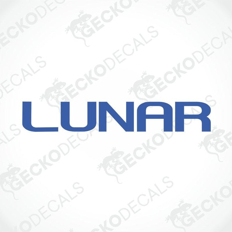 Blue LUNAR die-cut decal for caravan interior or exterior