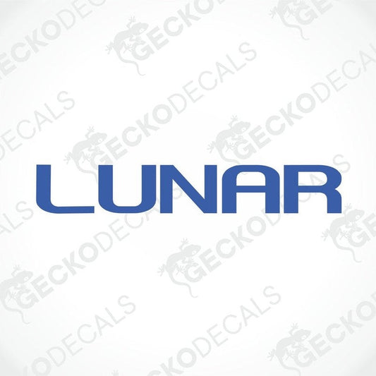 Blue LUNAR die-cut decal for caravan interior or exterior