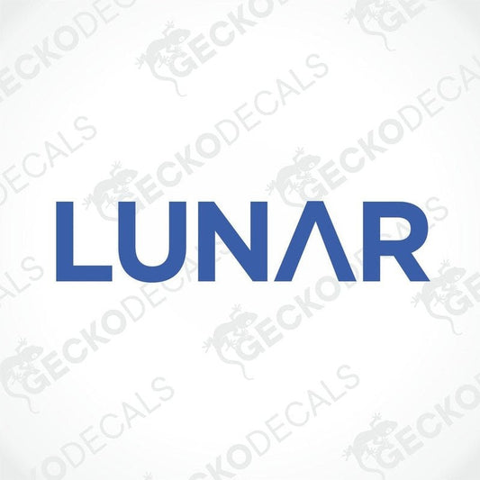 LUNAR blue die cut decal with triangular A cutout on white background
