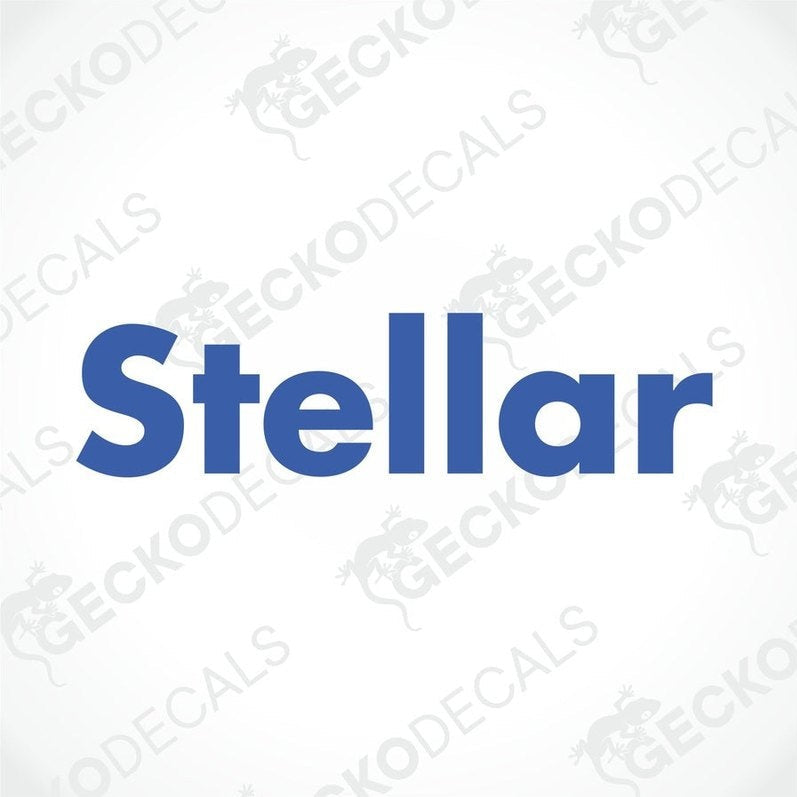 A blue decal with the text 'STELLAR' in capital letters.