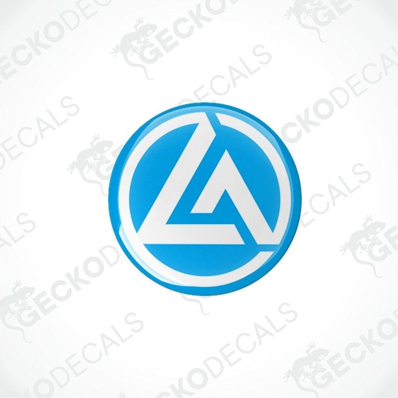 Two blue vinyl stickers with a white crescent moon design, placed on a white background.