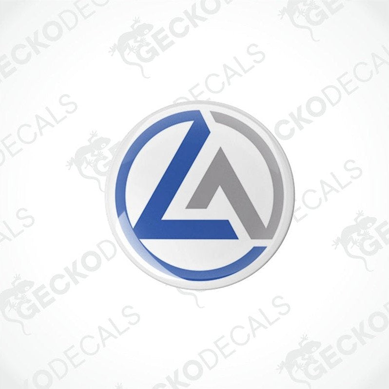 Two blue, white, and gray vinyl stickers with a geometric design, branded as 'LUNAR'.