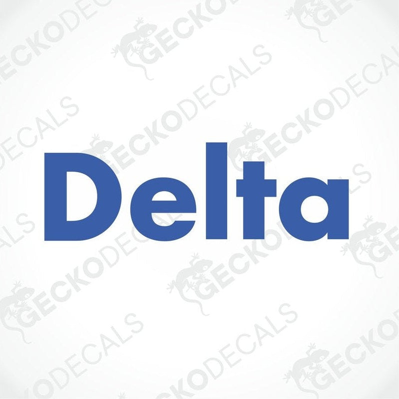 A blue decal with the text 'DELTA' in capital letters.