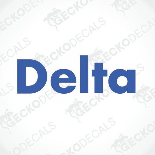 A blue decal with the text 'DELTA' in capital letters.
