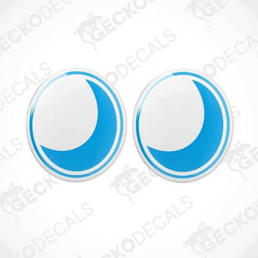 Set of 2 blue crescent moon epoxy resin domed vinyl decals with glossy polyurethane coating