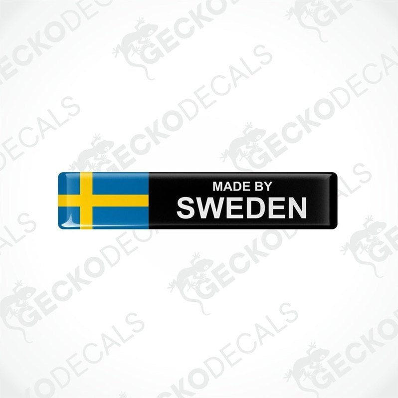  rectangular vinyl decals with a polyurethane coating featuring the text 'MADE BY SWEDEN' alongside the Swedish flag.