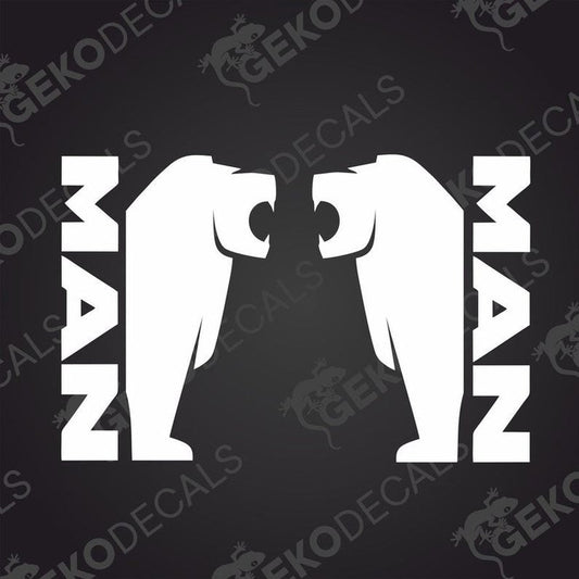 A decal featuring the brand logo 'MAN' in white, designed for use on vehicles or machinery.