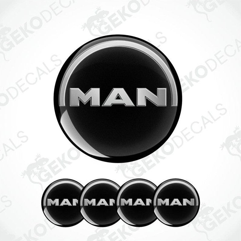 Set of four black vinyl decals with the brand name 'MAN' in white letters.