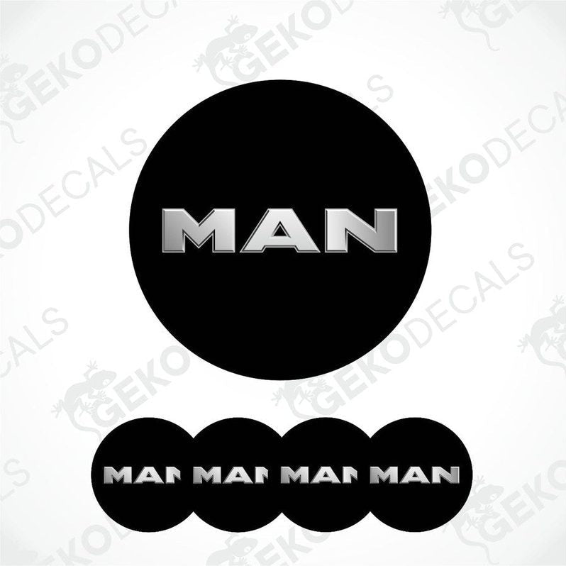 Set of four black vinyl decals with the 'MAN' brand logo.