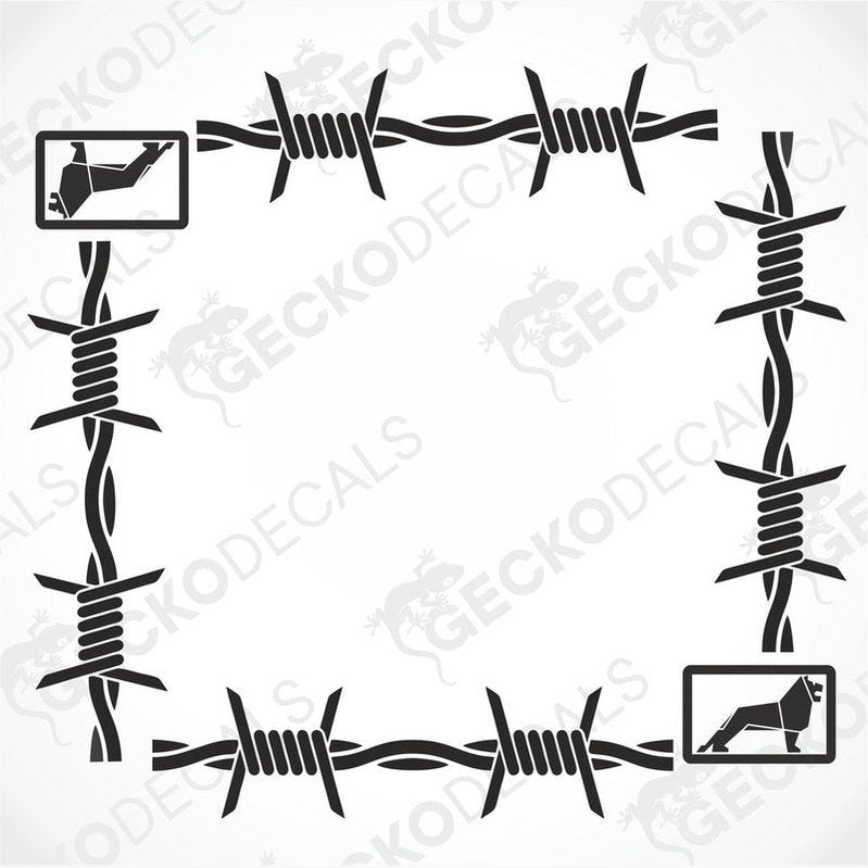 Black barbed wire side window decal for MAN truck with lion and driver icons