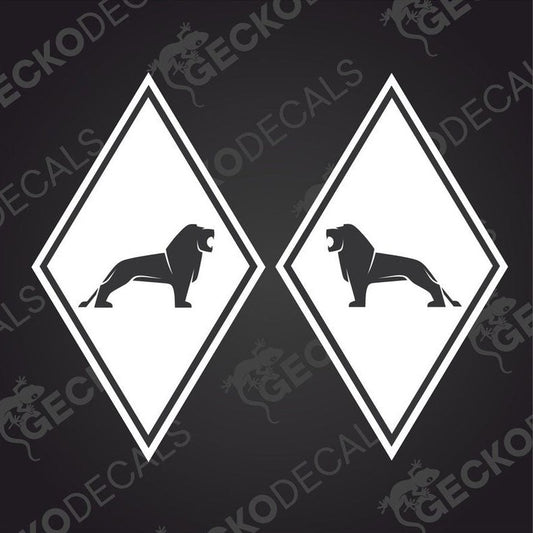 Two black and white vehicle decals with a diamond shape and the word 'MAN' in uppercase letters inside the diamond.