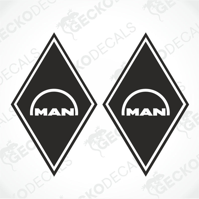 Two black and white diamond-shaped decals with the 'MAN' brand logo.