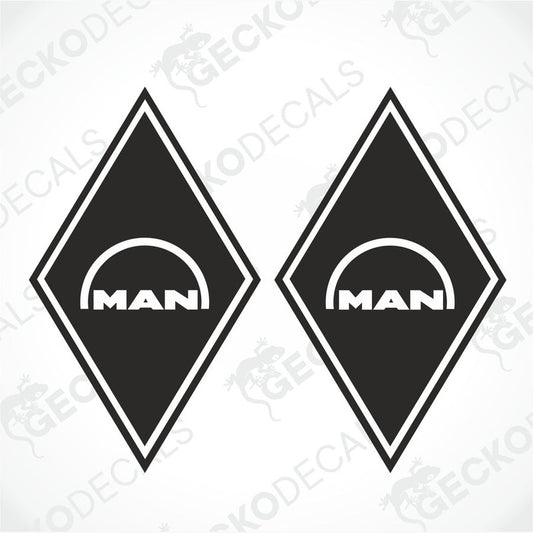 Two black and white diamond-shaped decals with the 'MAN' brand logo.