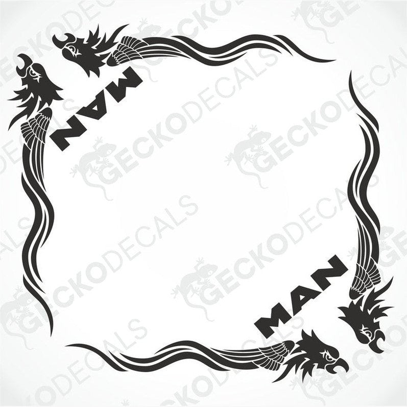 MAN Eagle Tribal Side Window Decal set with black die-cut eagle heads and tribal feathers