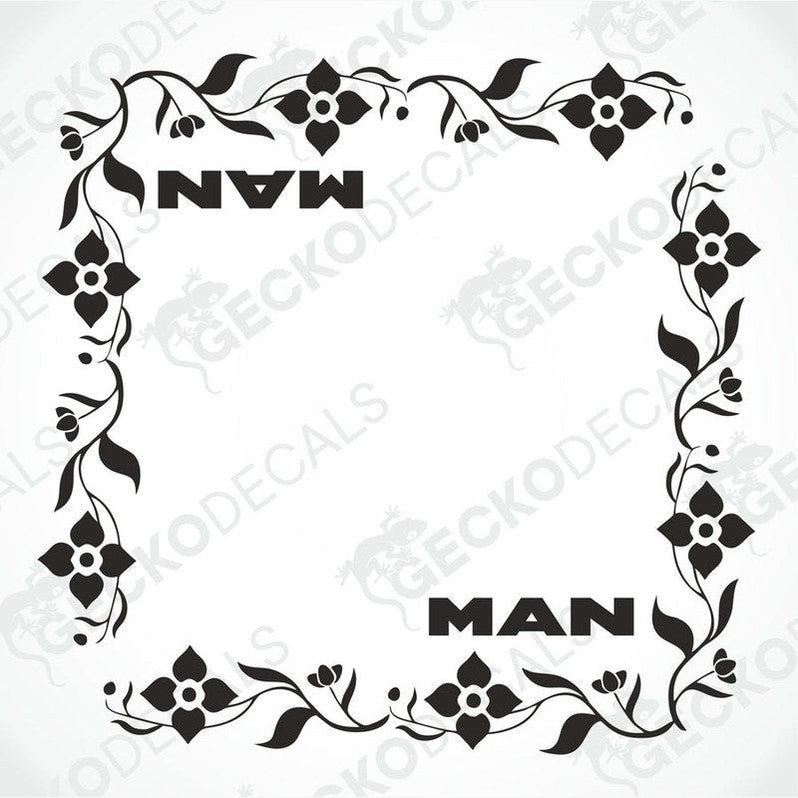 Black floral vine border decal with MAN text for truck side windows