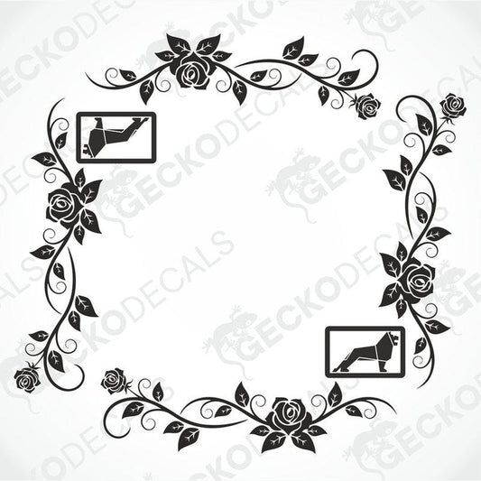 A set of two black side window decals for a truck, with a geometric and tribal pattern design, including the letters 'MAN'.