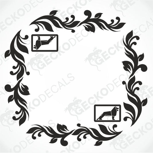 A set of two black side window decals for a truck, with a geometric and tribal pattern design, including the letters 'MAN'.