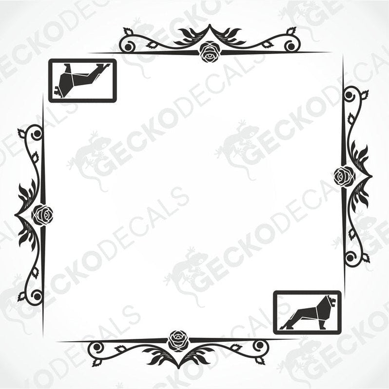 Black MAN truck side window die cut decals with floral rose vine borders for right and left placement