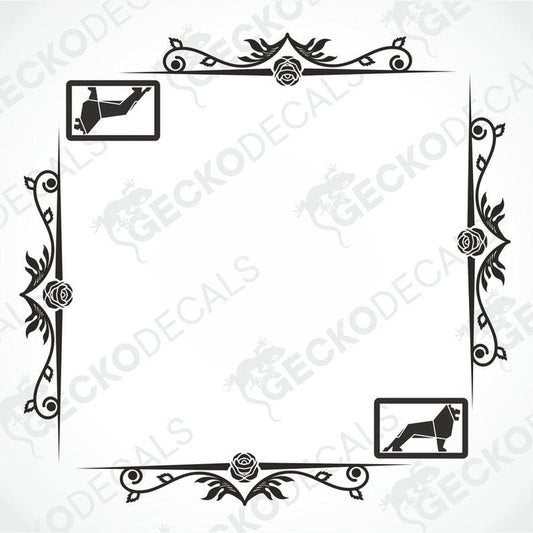 Black MAN truck side window die cut decals with floral rose vine borders for right and left placement