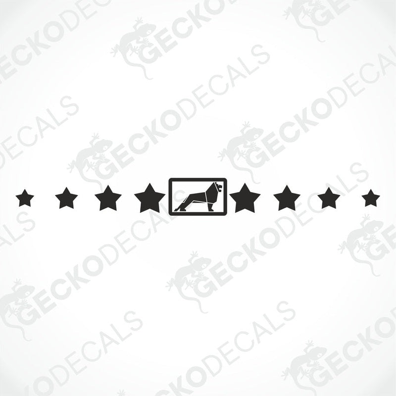 A die cut decal with stars arranged in a line across the top of a truck's windscreen.