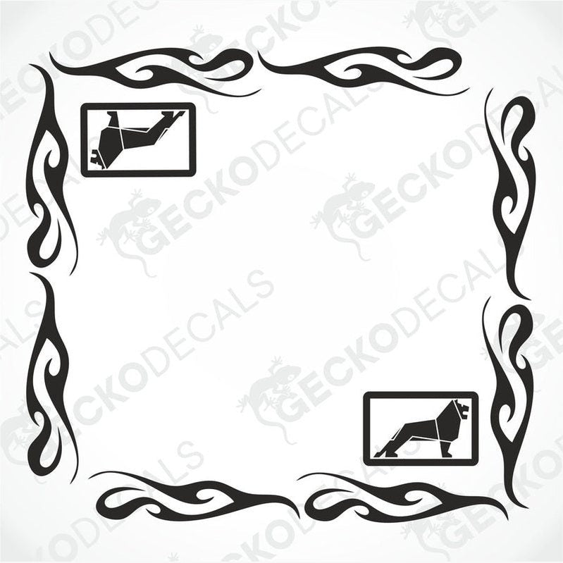 A set of two black side window decals for a truck, with a geometric and tribal pattern design, including the letters 'MAN'.