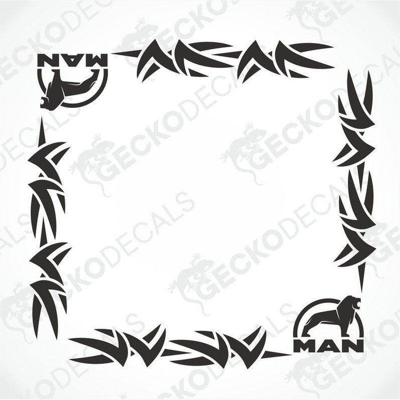 MAN tribal side window decal set with lion and seal logos for truck exterior