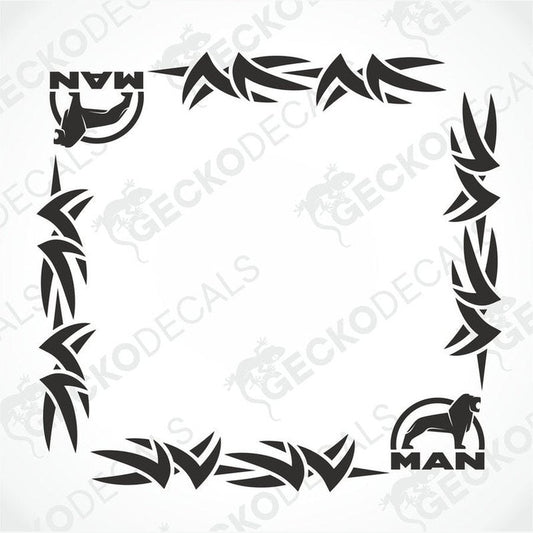 MAN tribal side window decal set with lion and seal logos for truck exterior