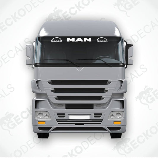 A front view of a MAN truck windscreen decal.