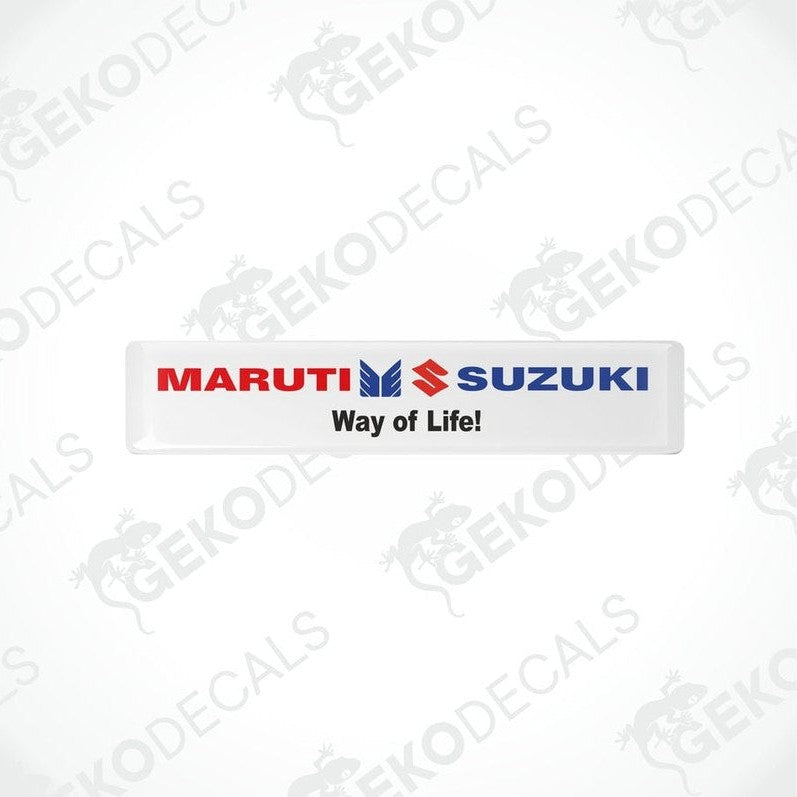  White vinyl stickers with the MARUTI SUZUKI logo and the slogan 'WAY OF LIFE!' printed in blue and red.