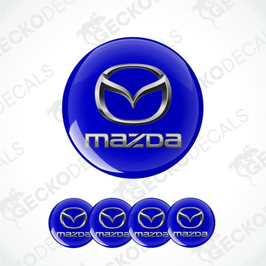 Blue Mazda logo decal on a white background